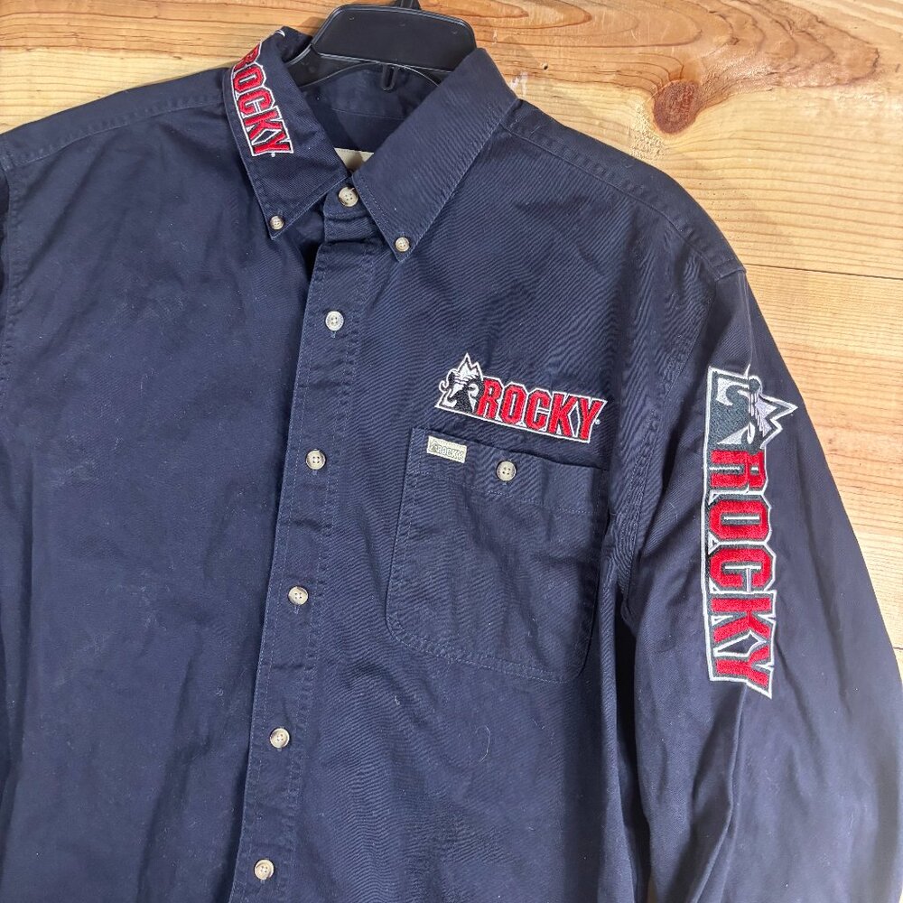 Rocky Boots Shirt Mens Large Blue Navy Button Up Long Sleeve‎ Rodeo Western